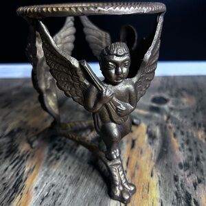 Vintage Angelic Bronze Candle Holder
